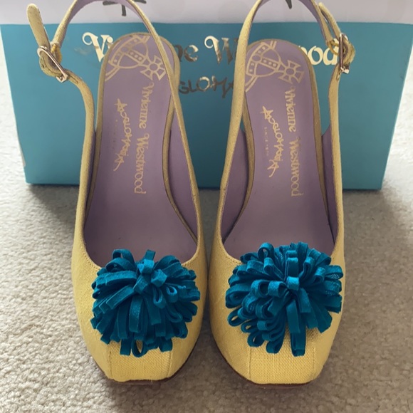 ✨RARE ✨ Vivienne Westwood Canvas Platform Slingback Pumps - Picture 4 of 14